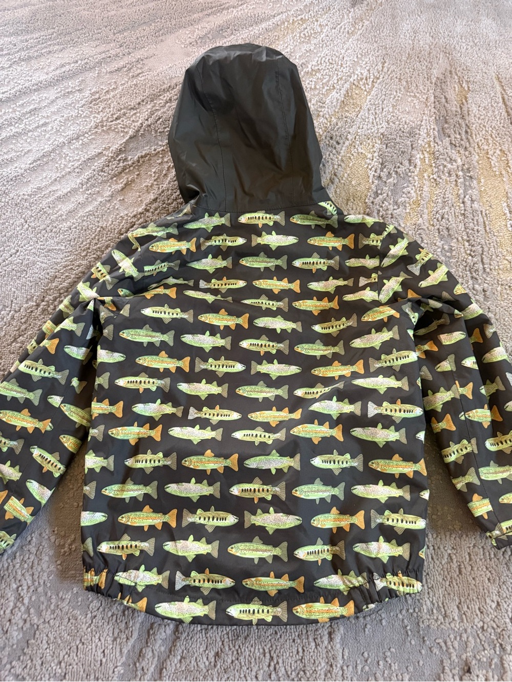 The North Face rain jacket fish print army Green raincoat zip front 3T - Picture 10 of 10